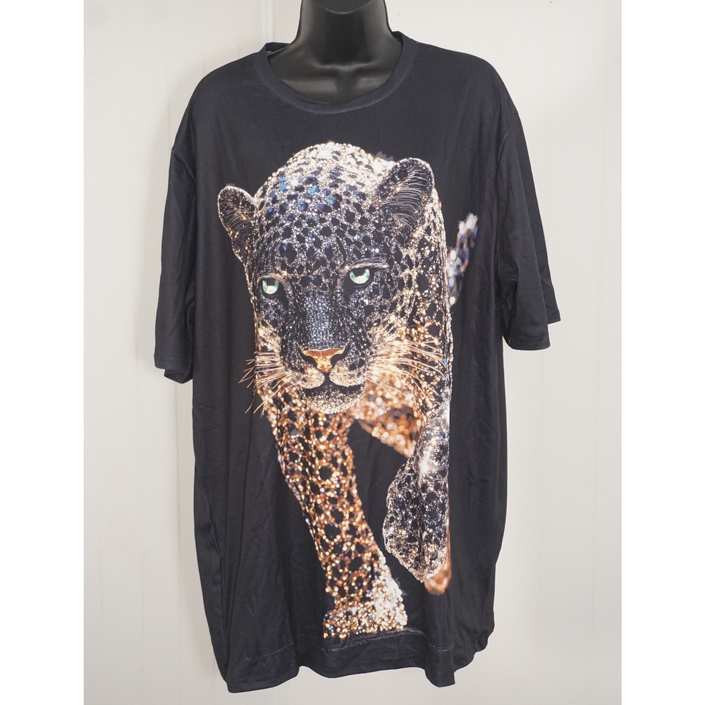 Black 2XL Leopard Graphic T-Shirt Polyester Spandex Blend